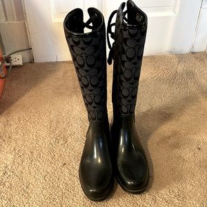 Coach Lace Back Rainboots, Size 10, Fair Condition